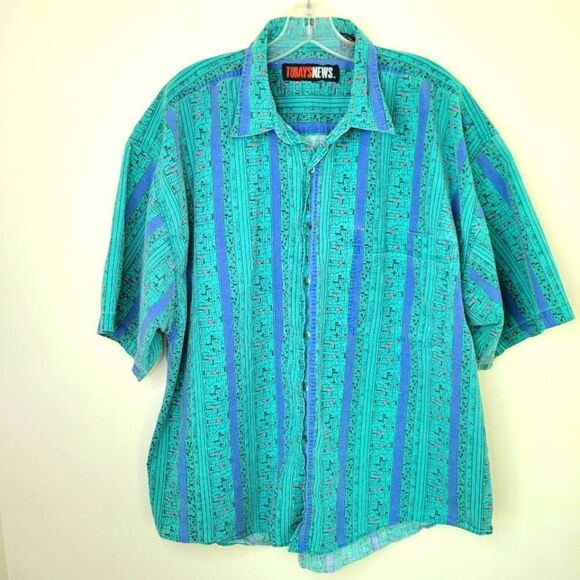 Saved by the Bell Style 90's Button Up Short Sleeve Button up Shirt - Picture 1 of 9